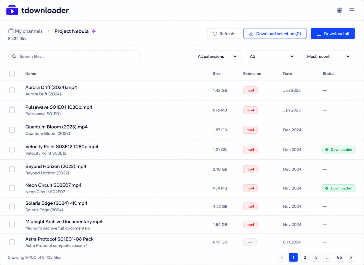 tdownloader - catálogo de archivos