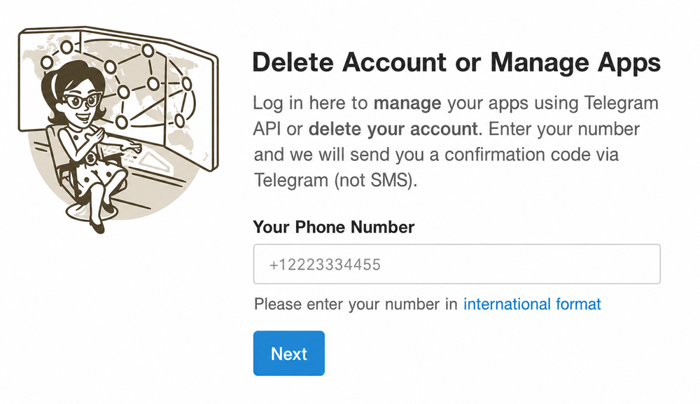 my.telegram.org: introducir el número de teléfono
