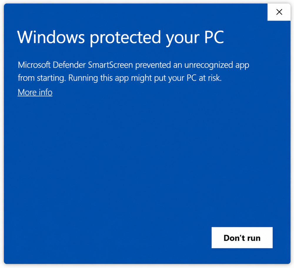 Aviso de SmartScreen con el enlace Más información